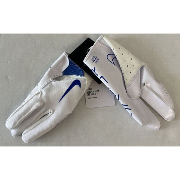 Nike N.100.3506 Unisex Youth Sz L White/Blue Vapor Jet Football Receiver Gloves - Picture 3 of 5